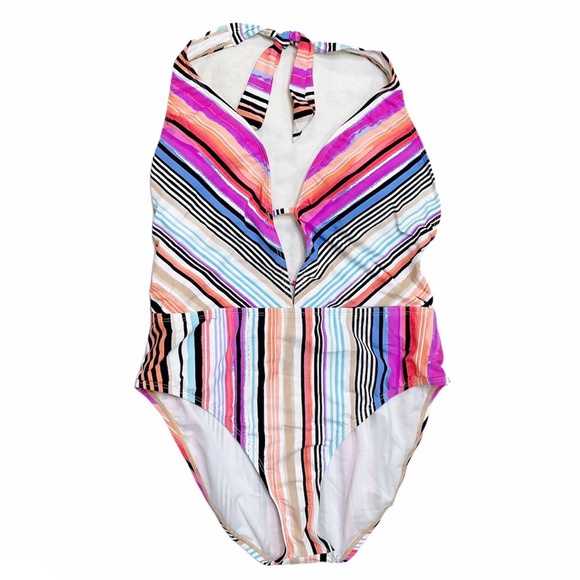 Kenneth Cole Striped Tie Plunge One Piece - Picture 3 of 8